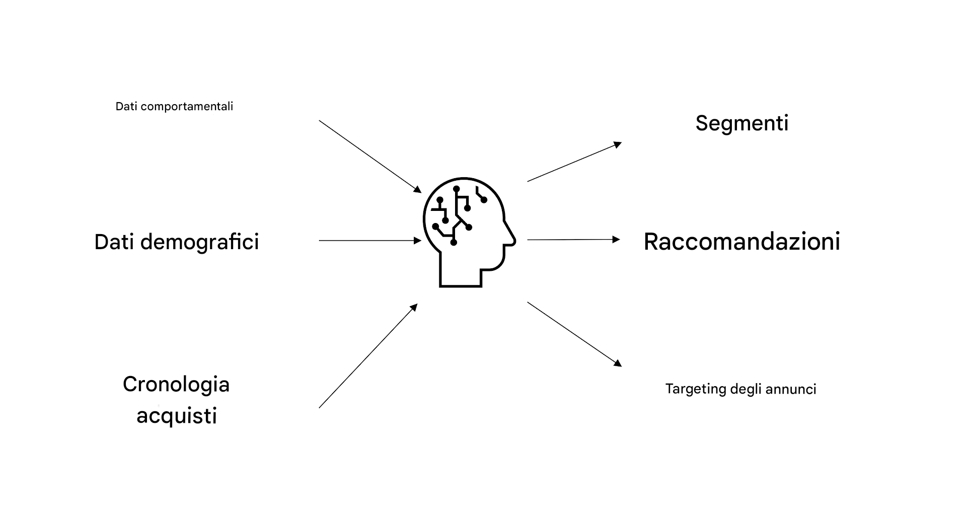 I dati comportamentali, demografici e della cronologia degli acquisti vengono utilizzati nell'intelligenza artificiale per il targeting degli annunci.