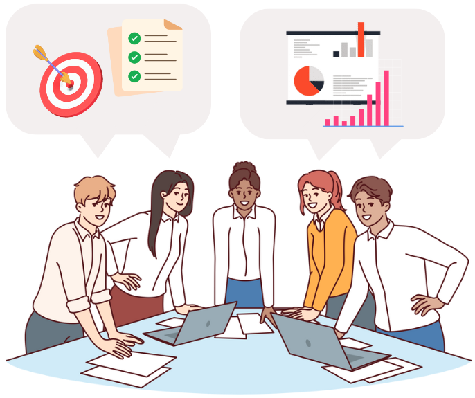 Analysts collaborating the with business team