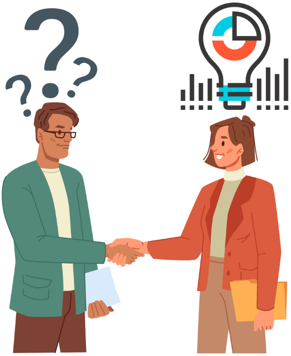 Business person and analyst collaborating