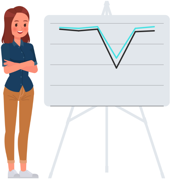 Woman presenting a line chart