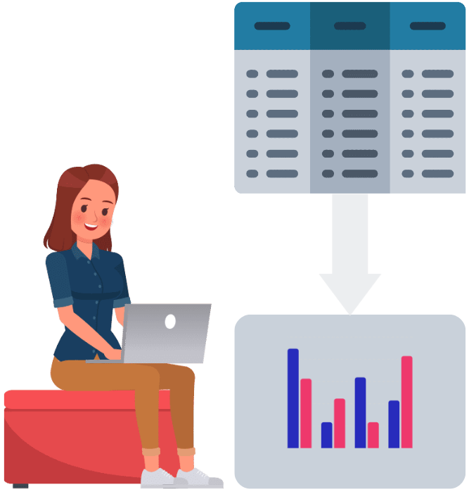 Woman with her laptop exploring data