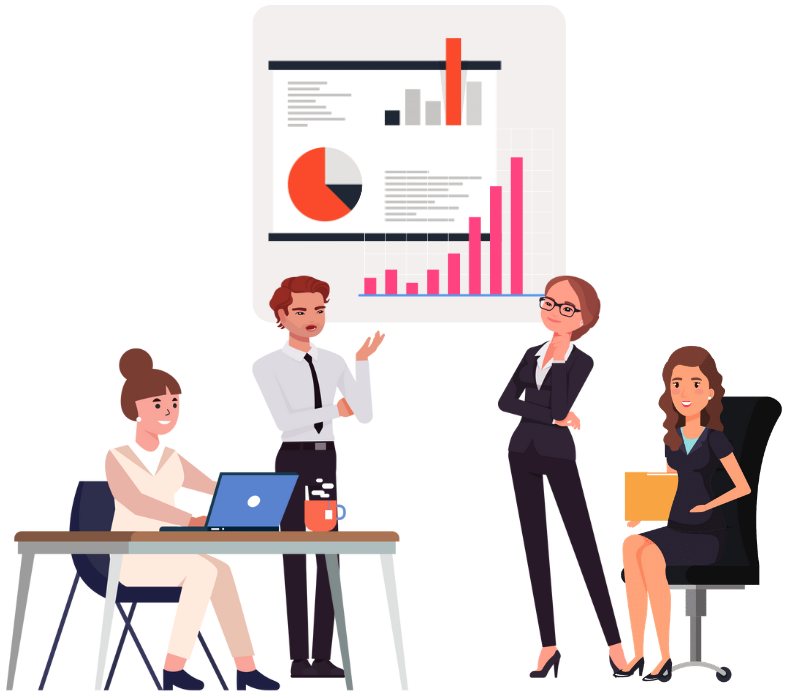 Employees looking at data analytics