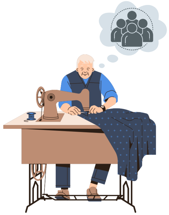Man tailoring and thinking about his customers