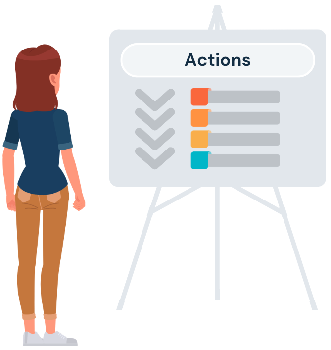 Woman looking at a board outlining next steps