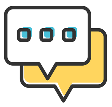 Icon showing two message dialog boxes to reflect a conversational aspect.