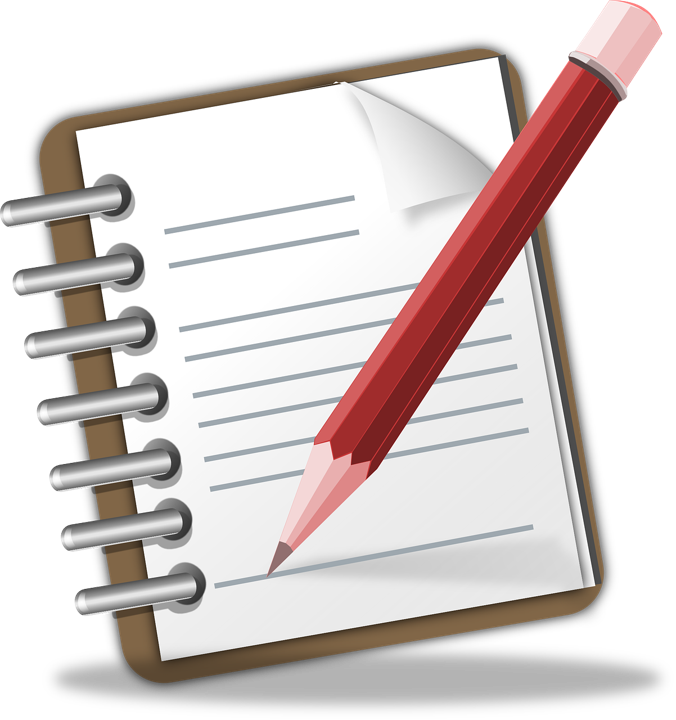 Icon showing a pencil writing on a notebook.