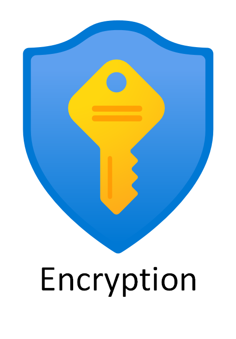 cartoon shield with key inside and the word encryption at the bottom