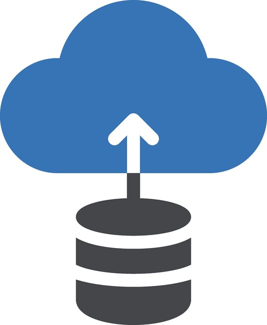 icon for database with arrow up to a blue cloud