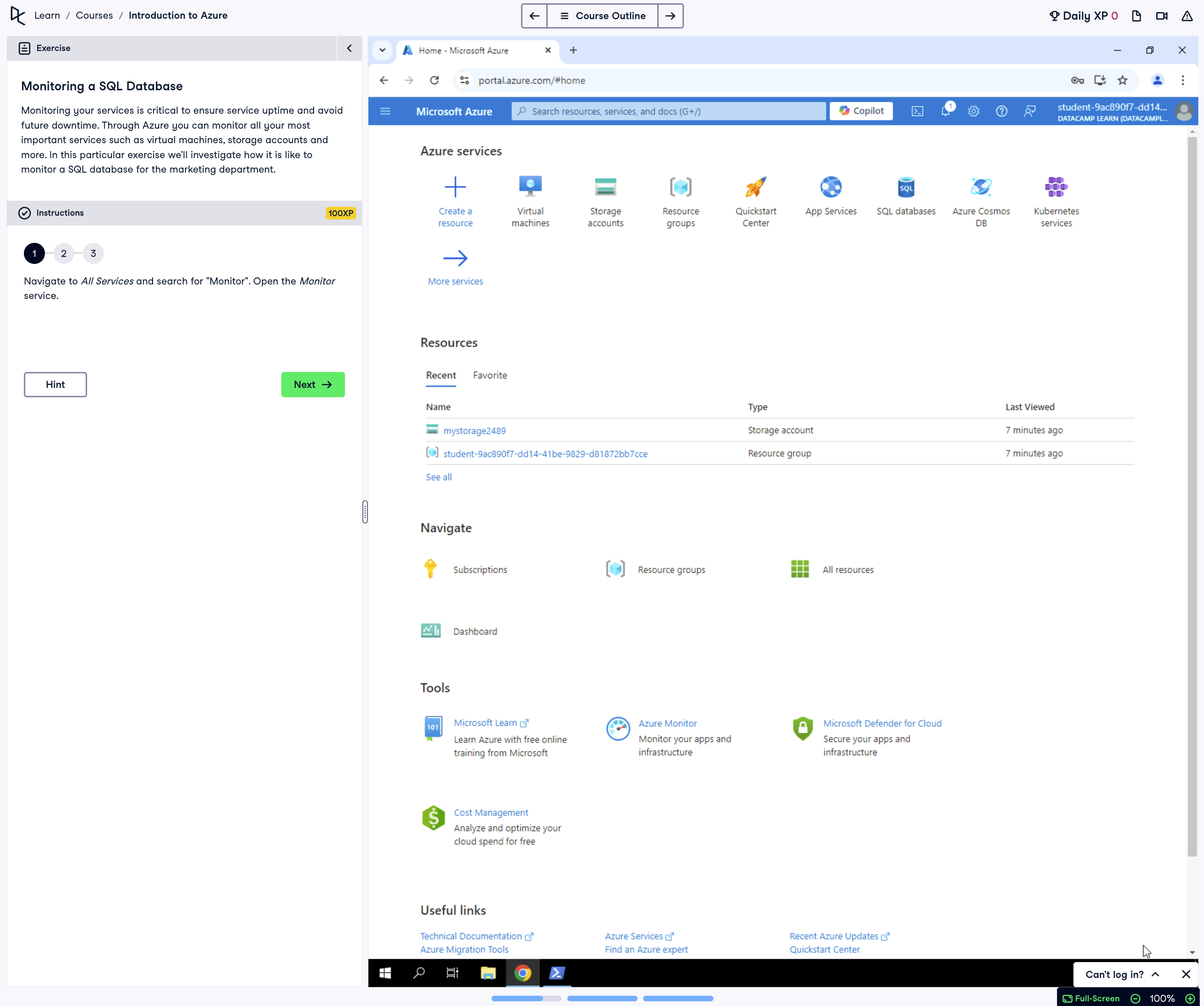 Azure landing page