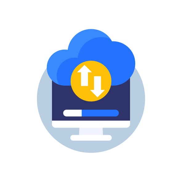 Cartoon image of a cloud making small changes to a laptop computer