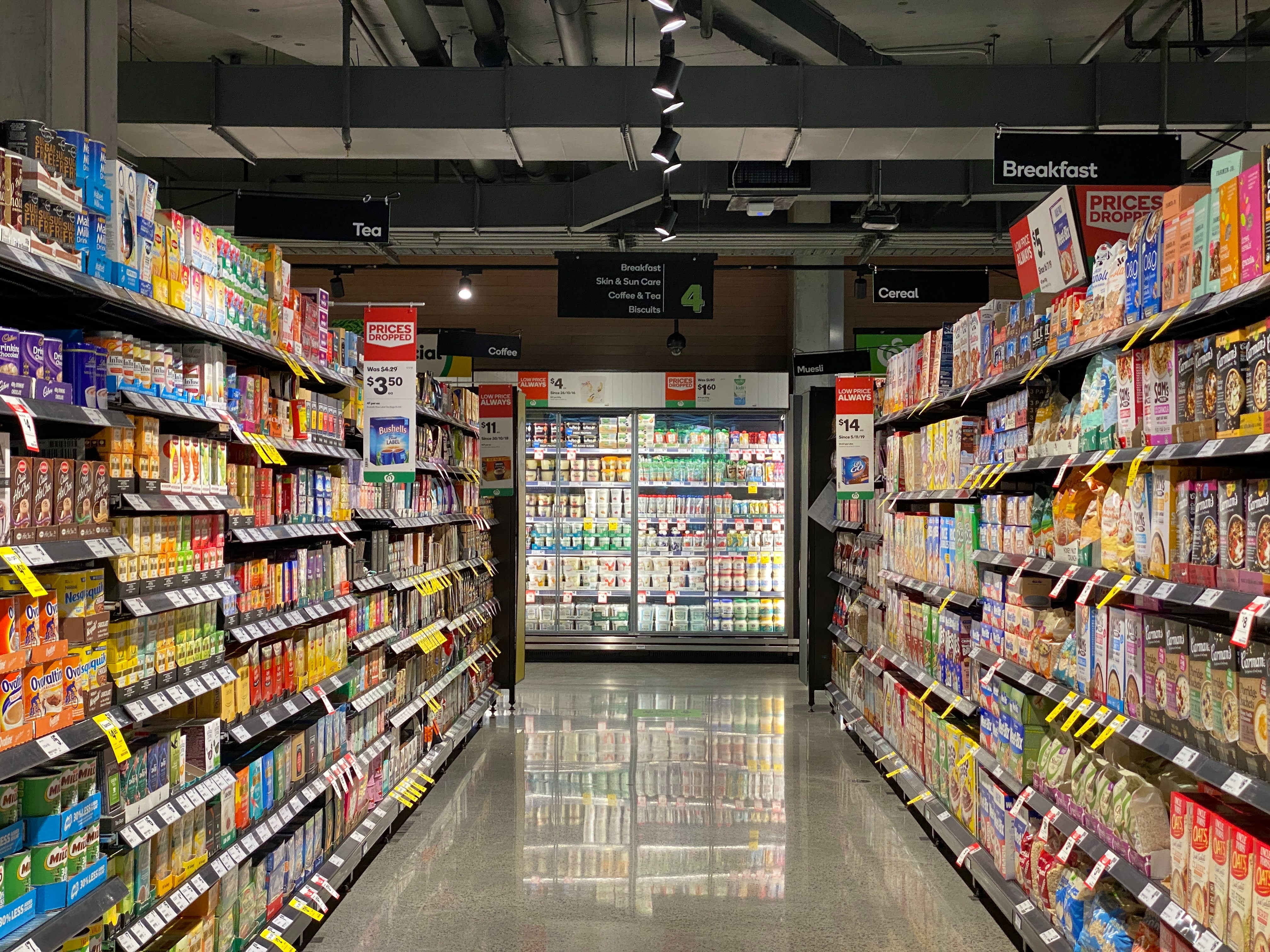 The image shows image shelfs in a supermarket.