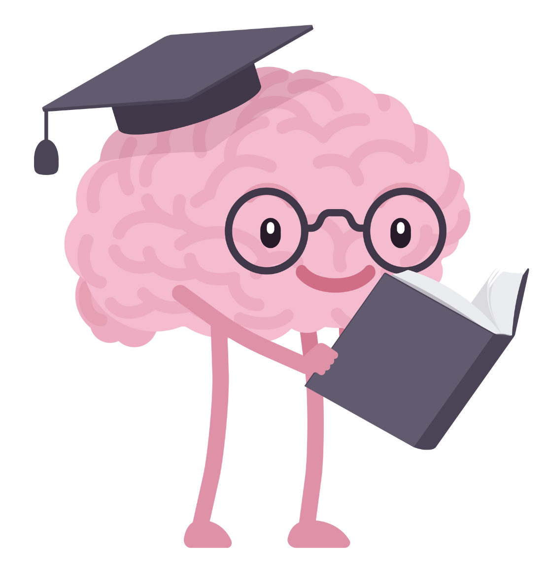 Cartoon brain reading a book
