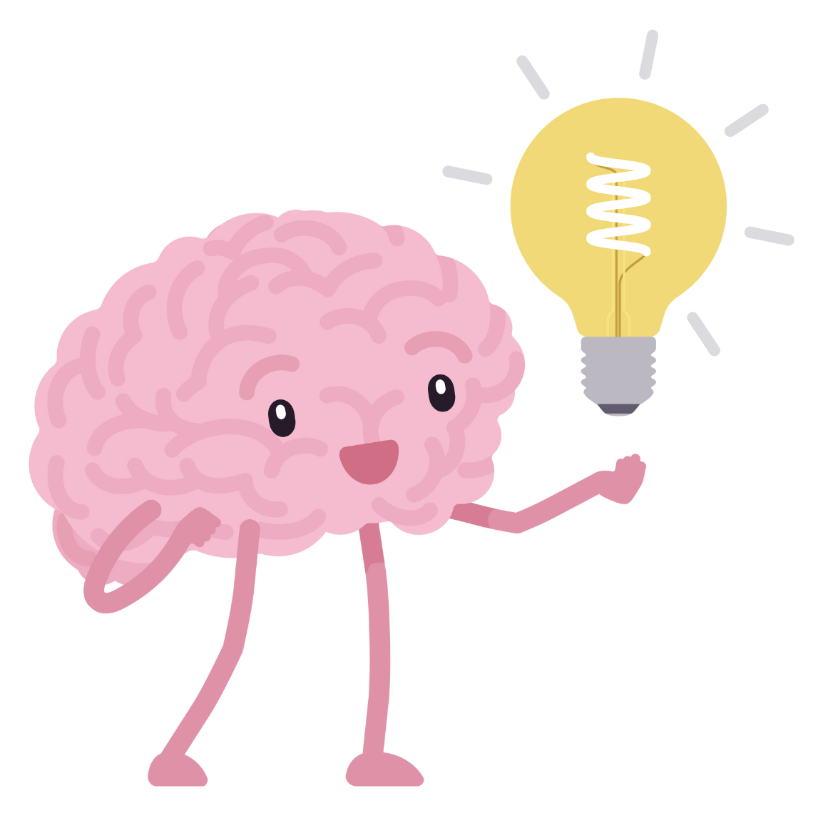 Illustration of a brain with a lightbulb to show awareness, thinking, and decision making.