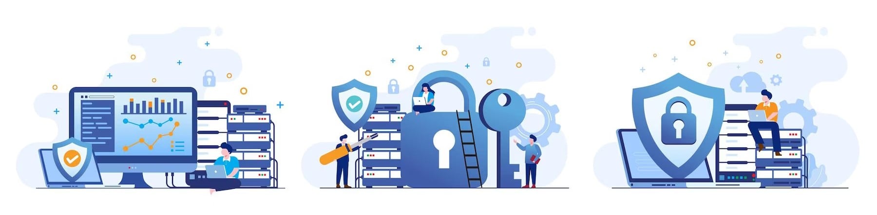 Three images showing different types of varying security measures.