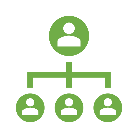An icon depicting a centralized organization structure