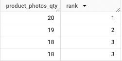 Results of our query to use QUALIFY to find values with a rank fo 3 or higher
