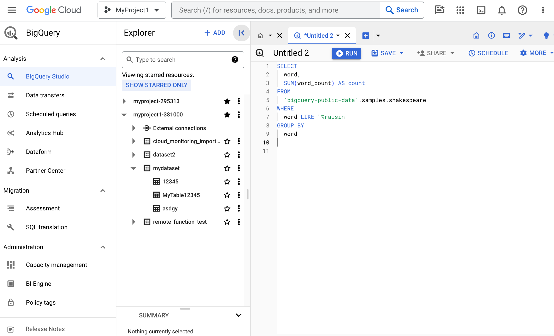 BigQuery Console