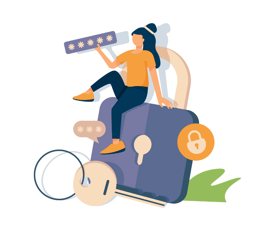 Icon with woman sitting on a lock to represent data subject rights