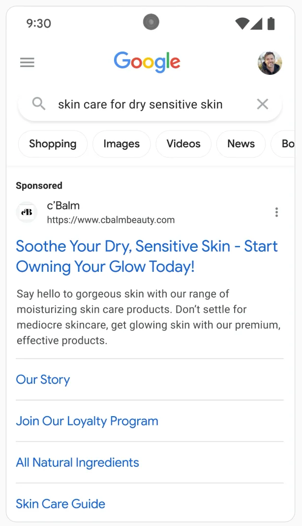 Example of Google's ad platform dynamically adjust to provide personalised advertising
