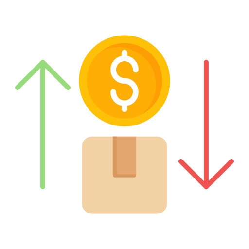 Wallet with money, including up and down arrows