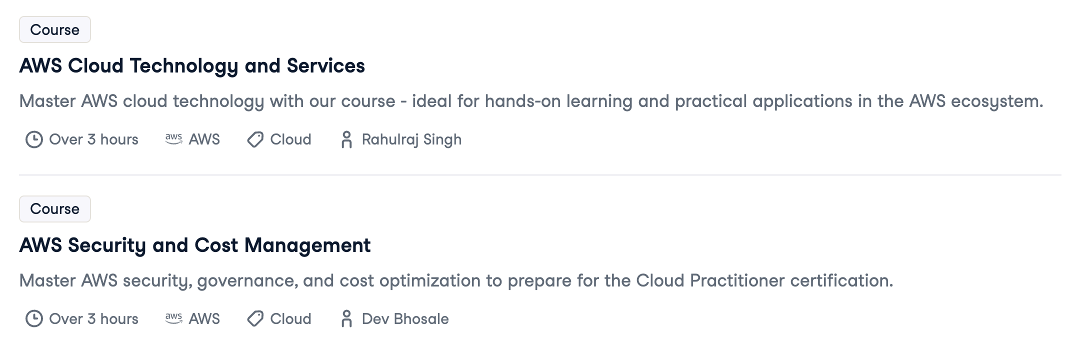 Other AWS Courses on DataCamp: AWS Cloud Technology and Services and AWS Security and Cost Management