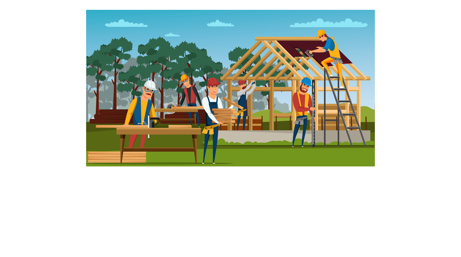 Constructors building a house