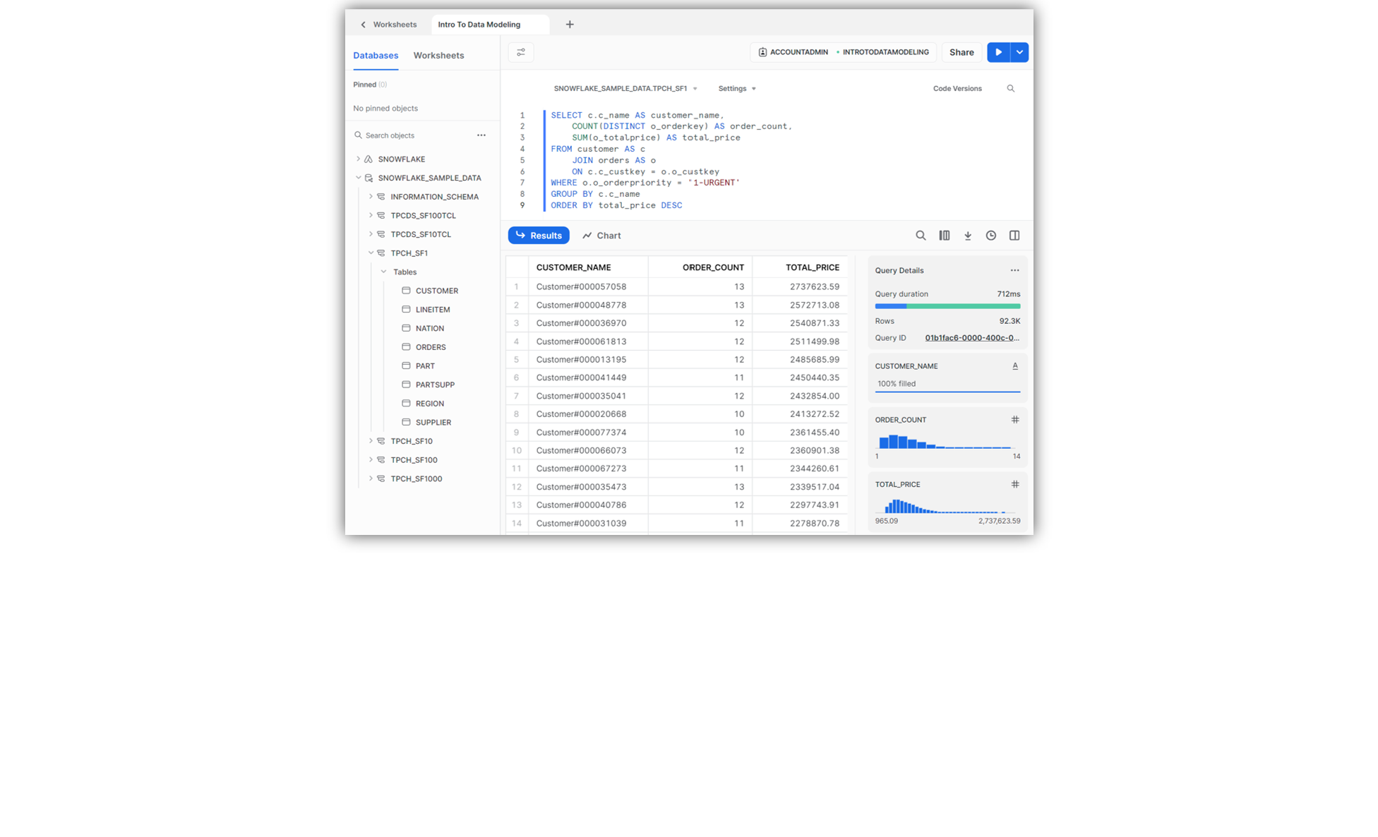 Query execution result