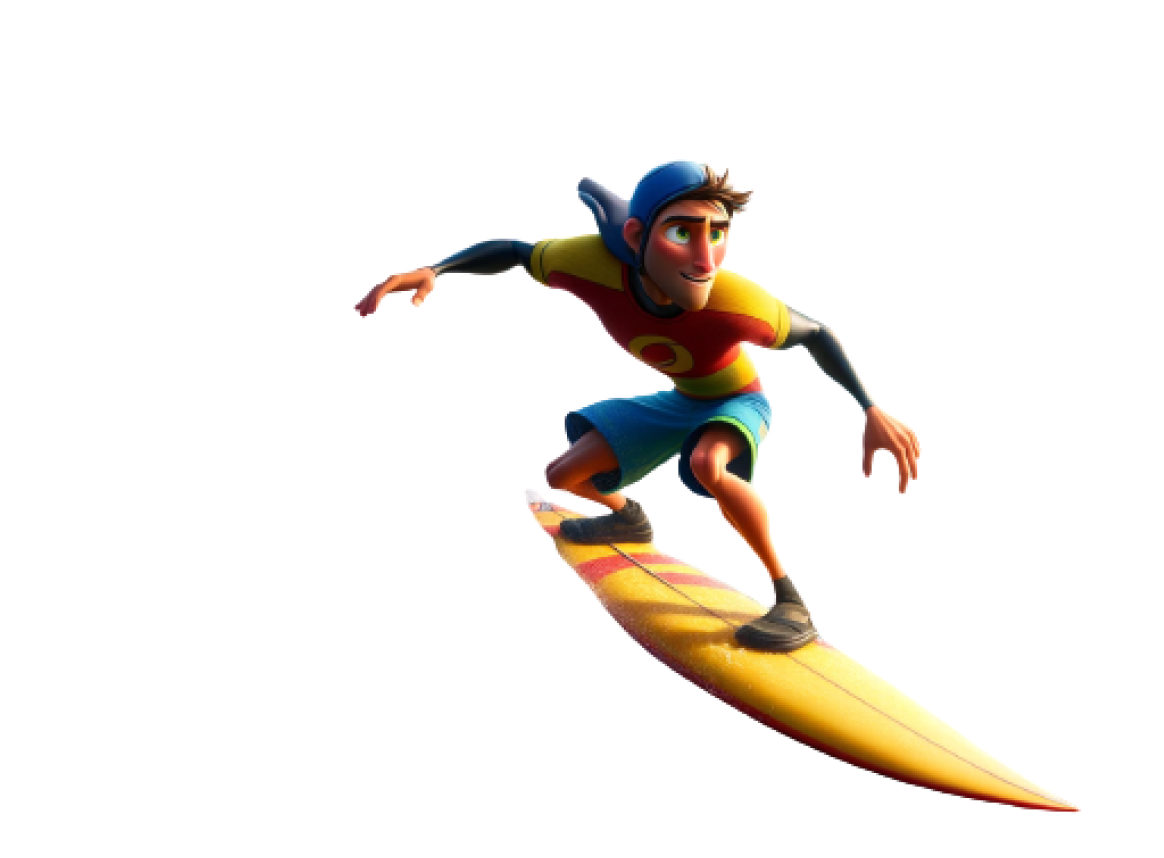 Ilustração de desenho animado de uma pessoa surfando