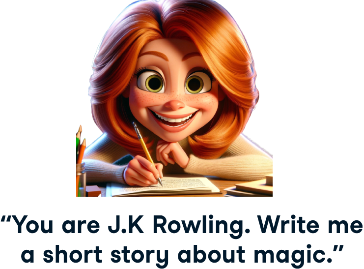 Eine glücklich aussehende Person mit dem Prompt „Du bist J.K. Rowling, schreib mir eine Kurzgeschichte über Magie“
