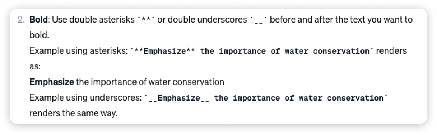 Examples of emphasizing text with asterisks or underscores