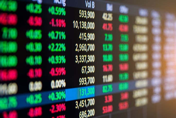 Image of trading prices on a screen
