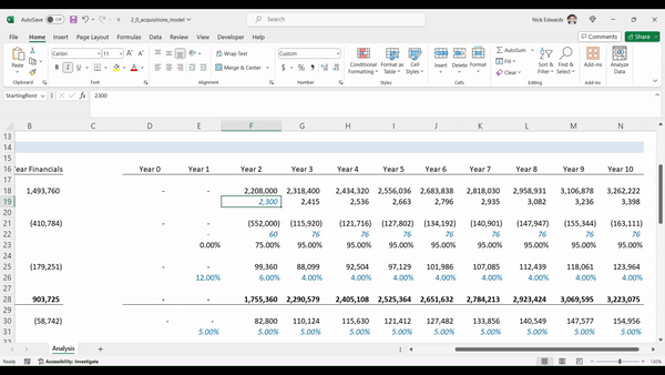Gif showing the changes to input in a financial model and how it can effect outputs