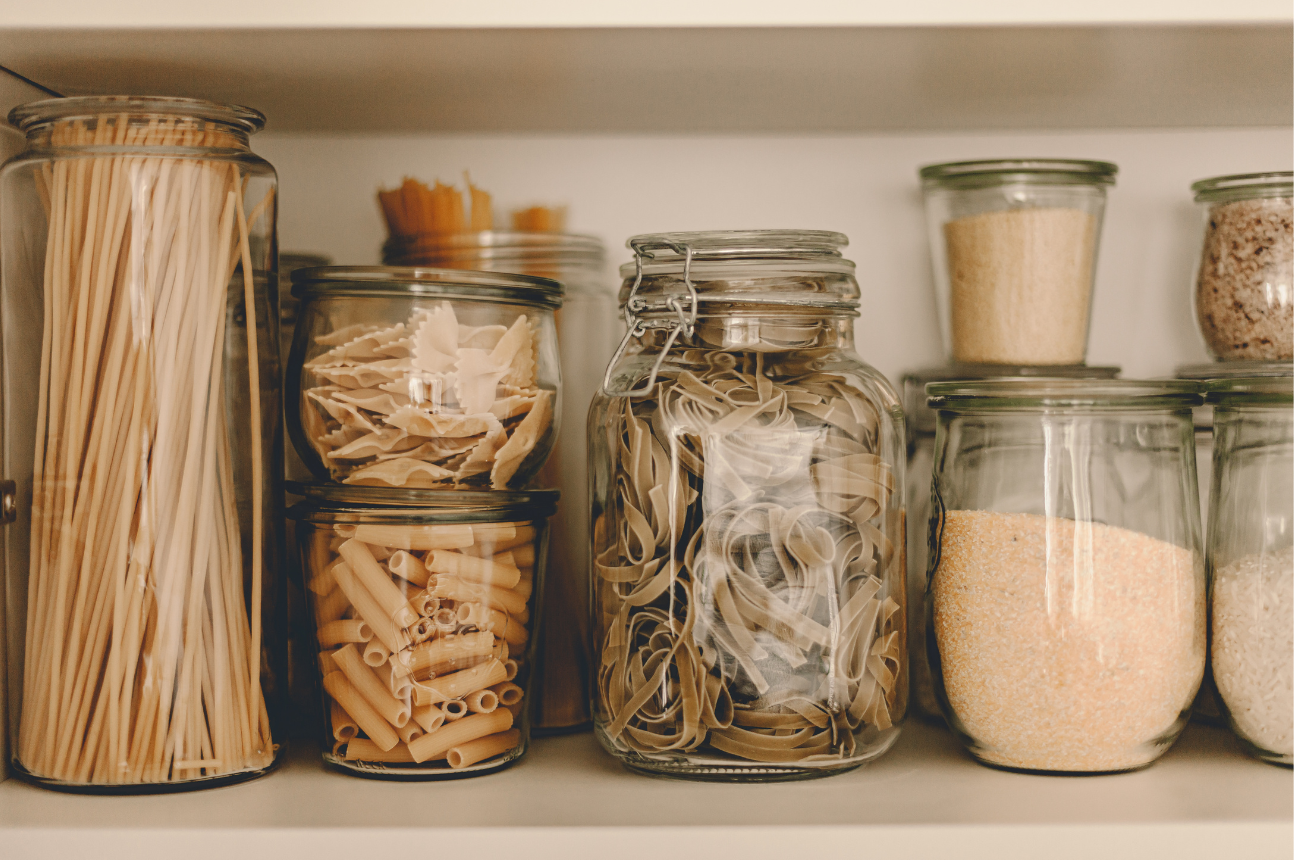 Jars in a kitchen cupboard