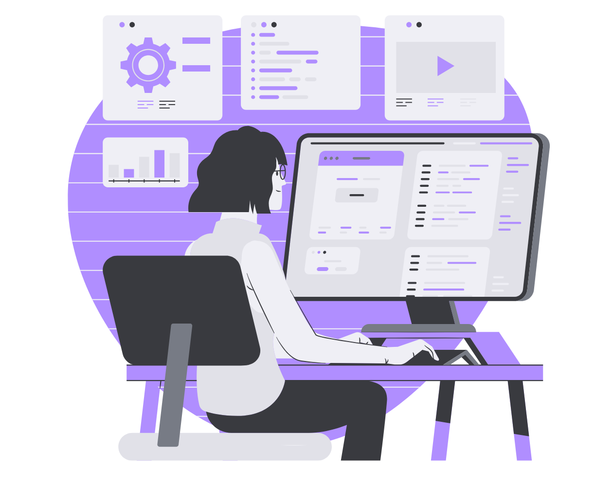 Person coding python at a desk computer