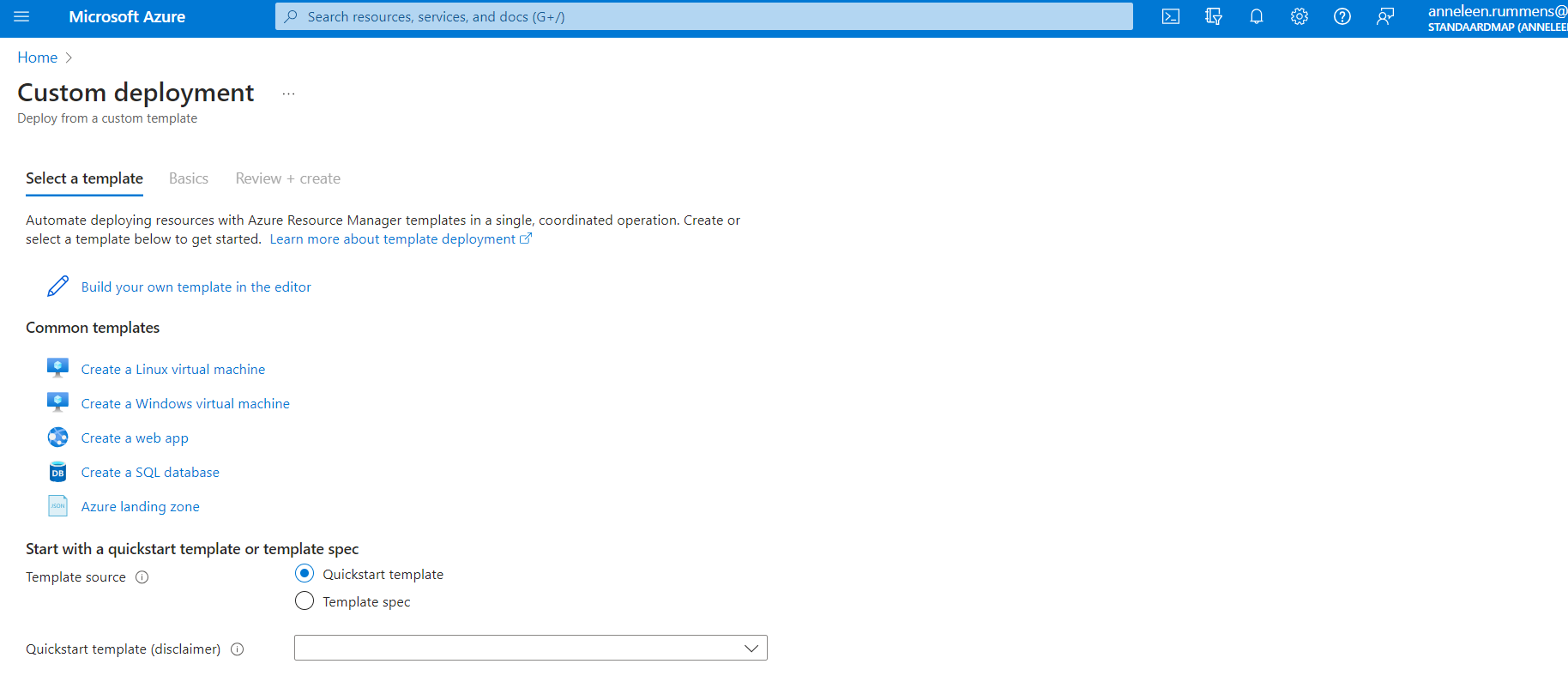 Screenshot of template creation