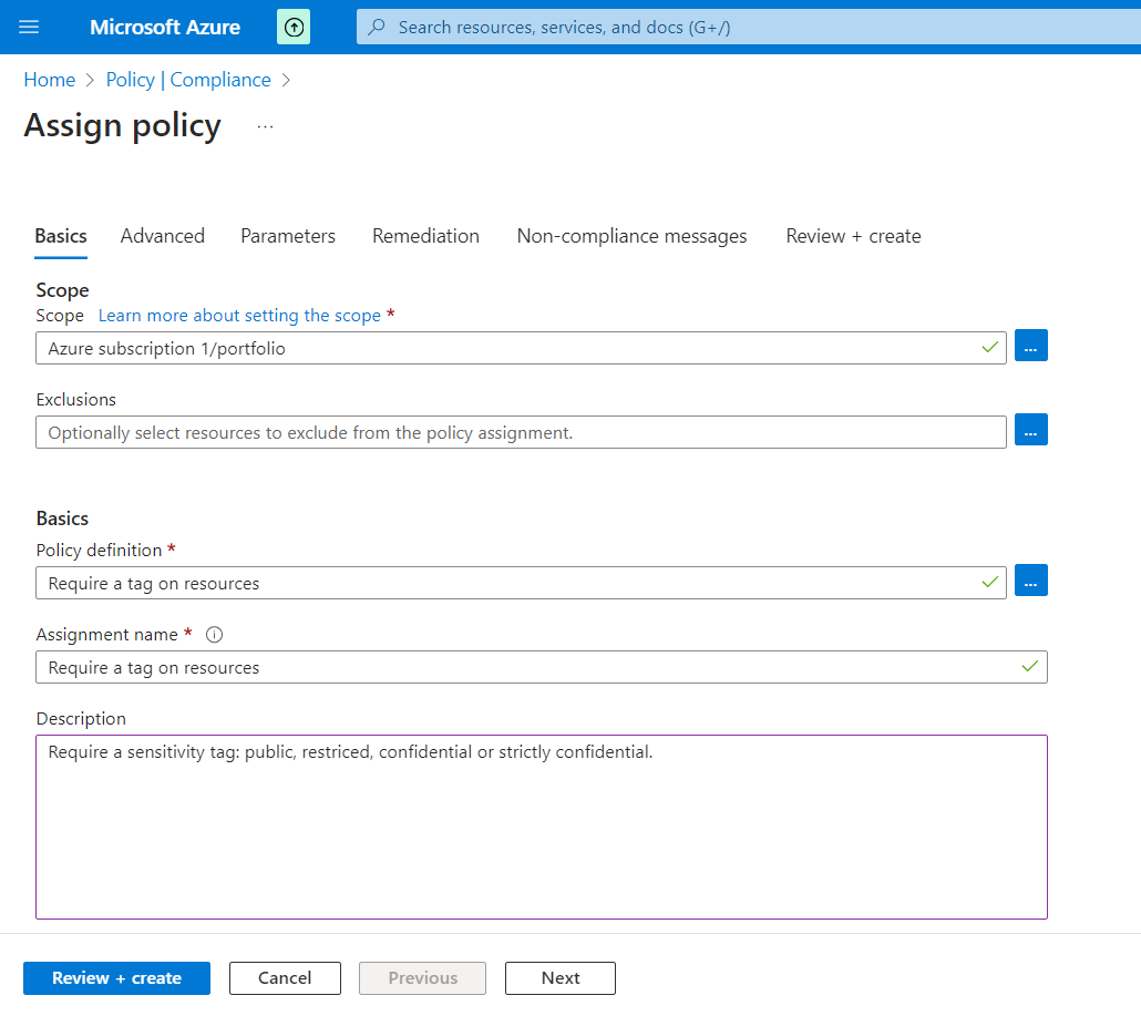 Example of data sensitivity policy