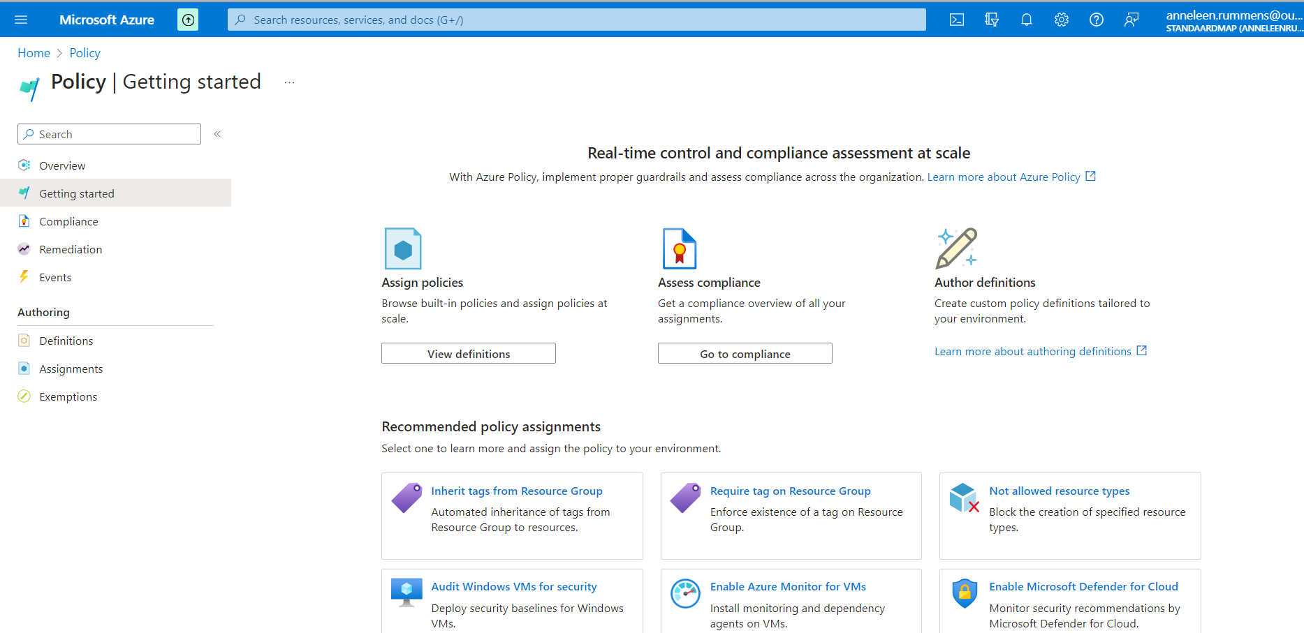 Screenshot of the Azure Policy portal