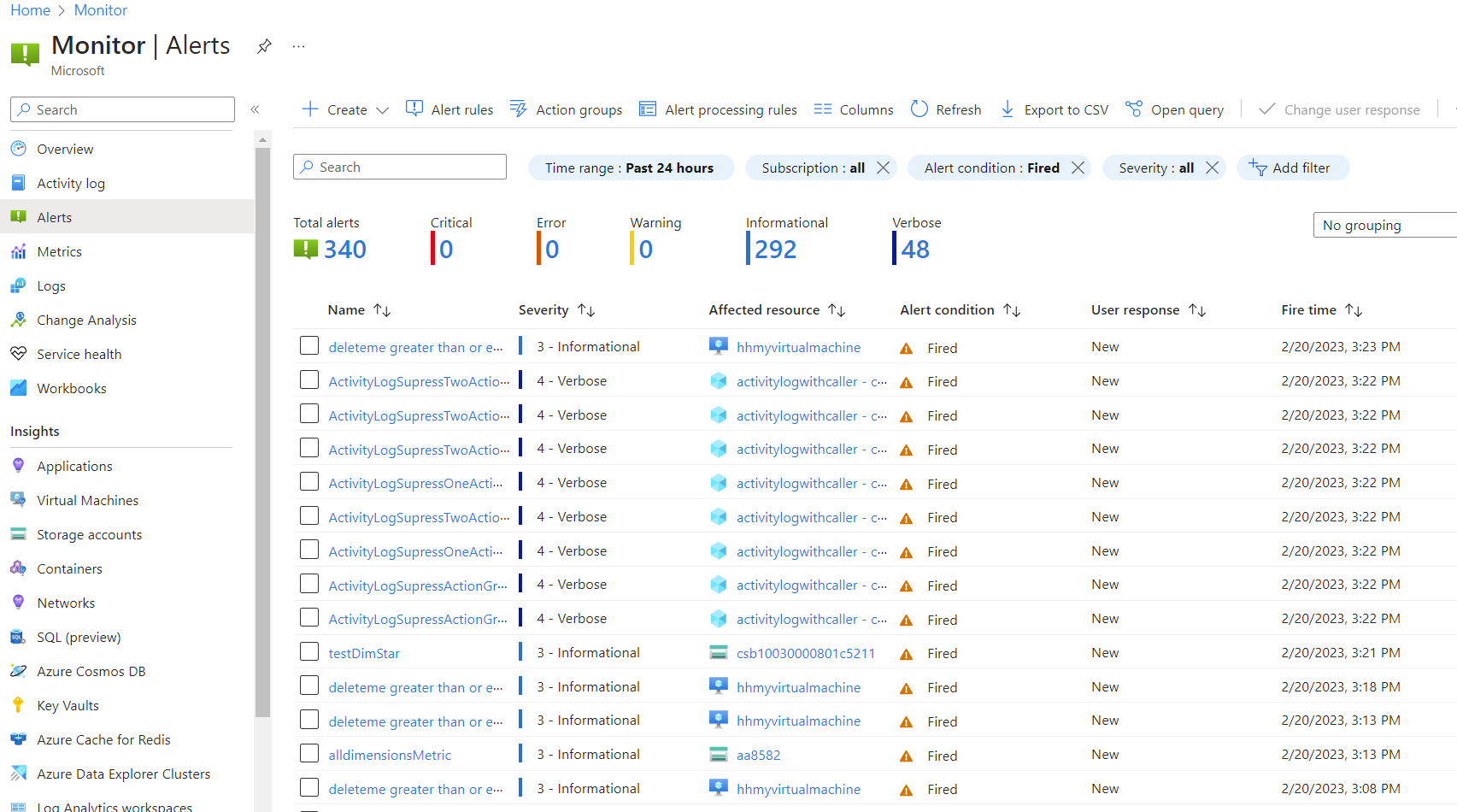 Screenshot of Azure Monitor Alerts