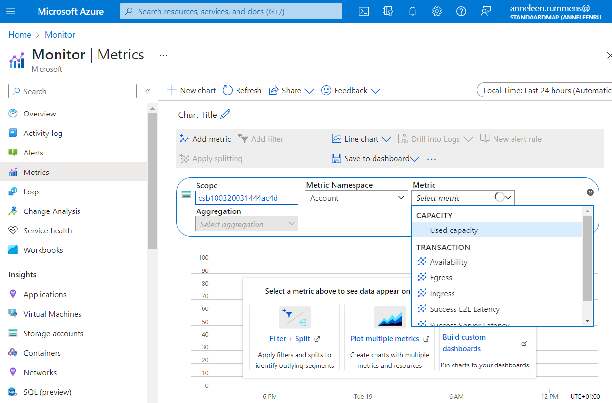 Screenshot of metric chart creation