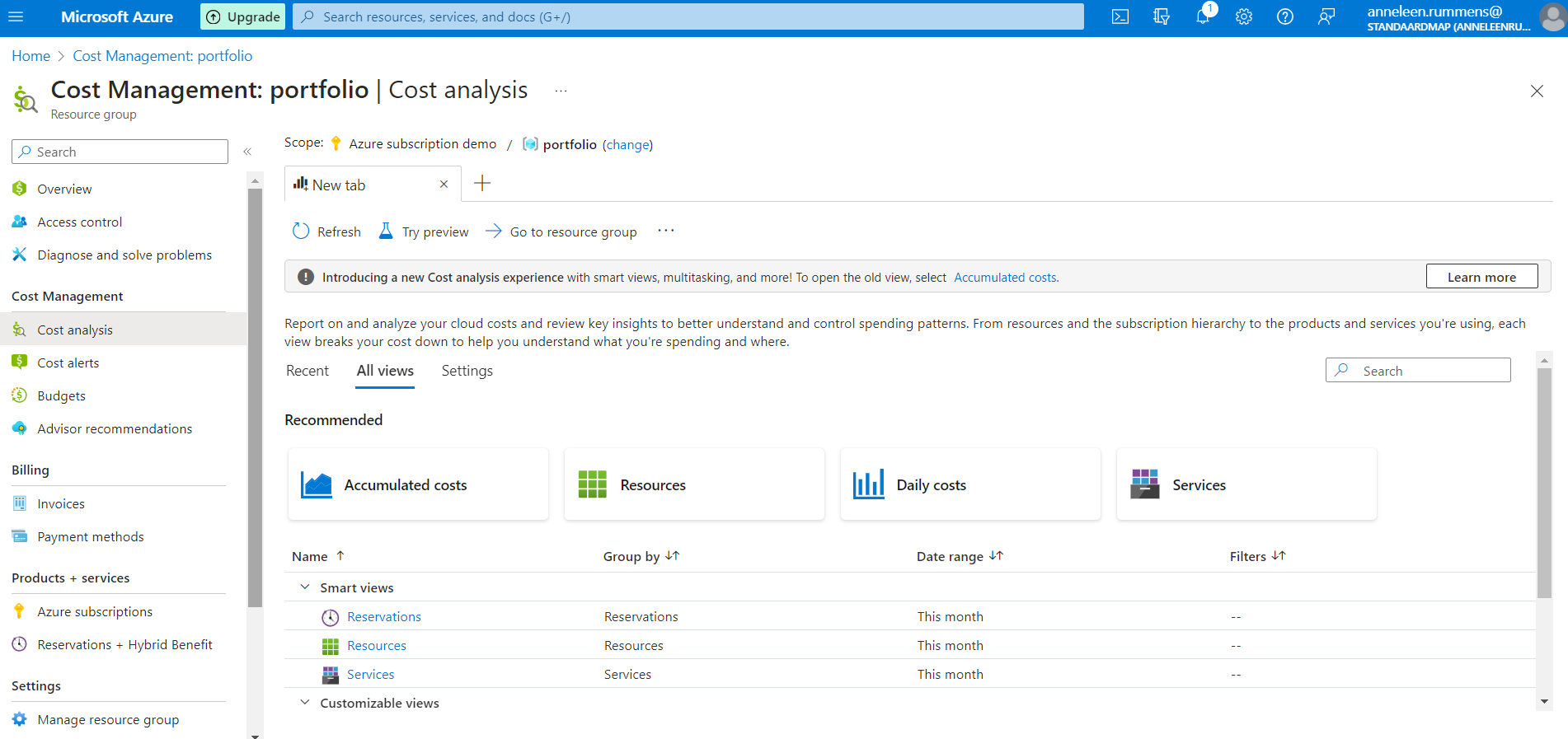 Cost Analysis tool in Azure
