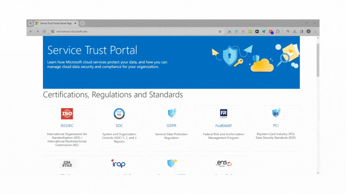 GIF showing use of the Service Trust Portal