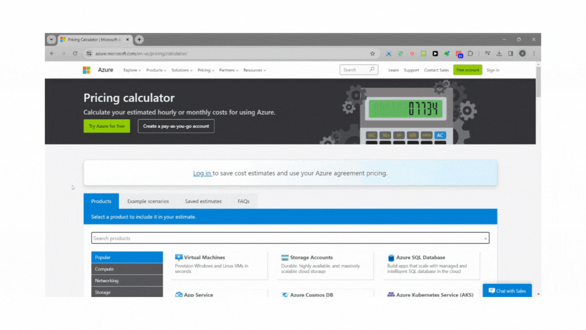 GIF of calculating costs of a VM in the Pricing Calculator