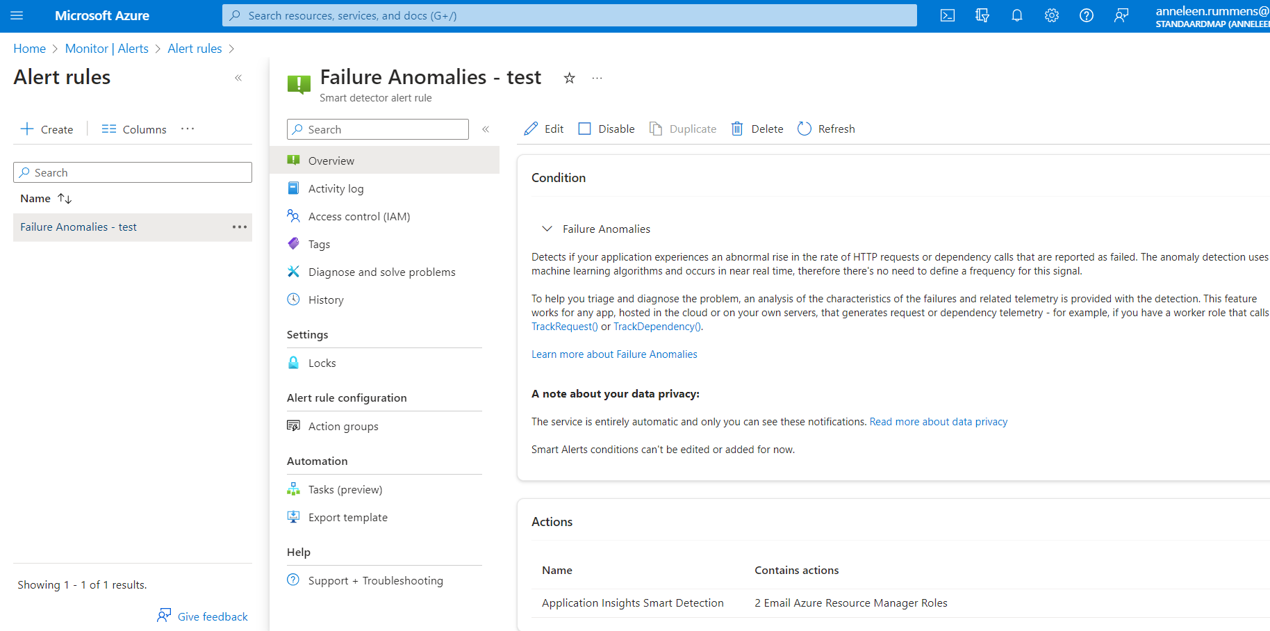 Screenshot of an alert example