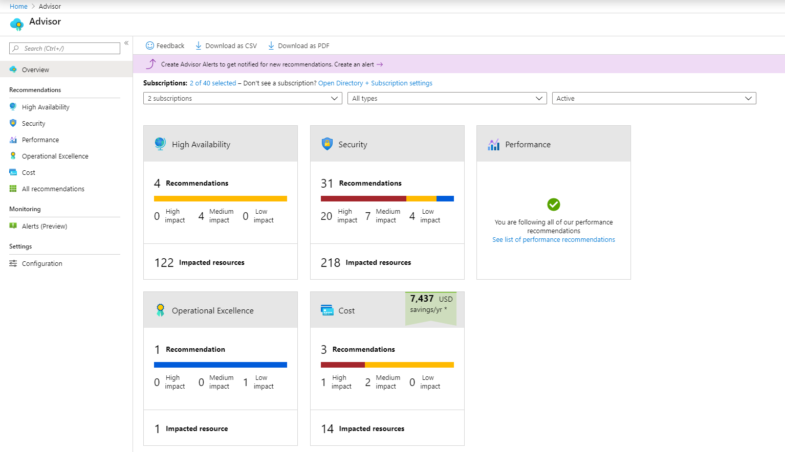 Screenshot of the Advisor dashboard