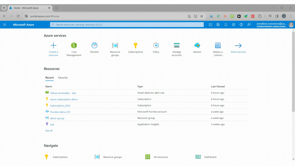 GIF of using Azure Portal