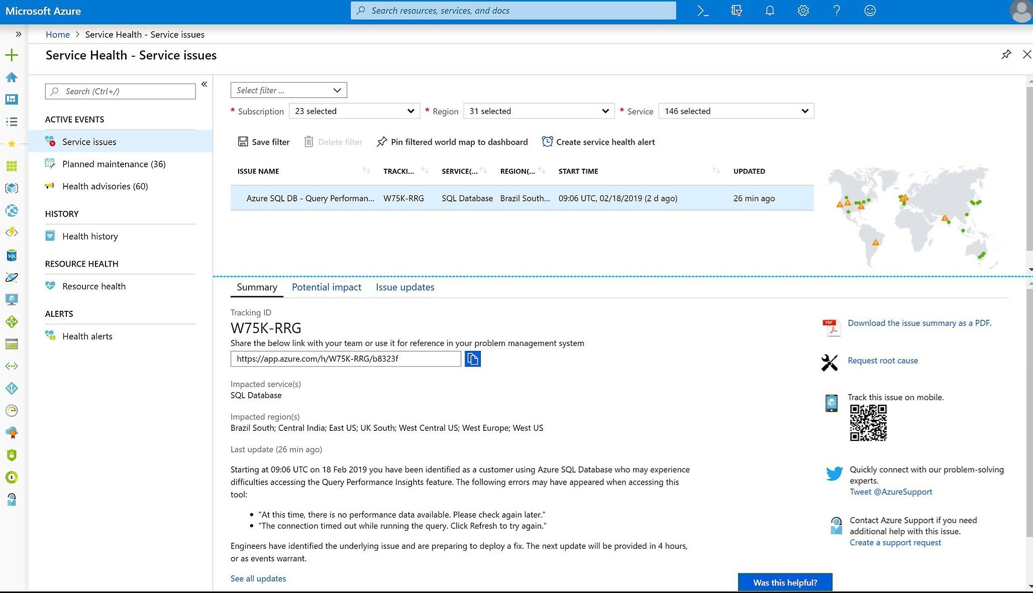 Screenshot of Service Health