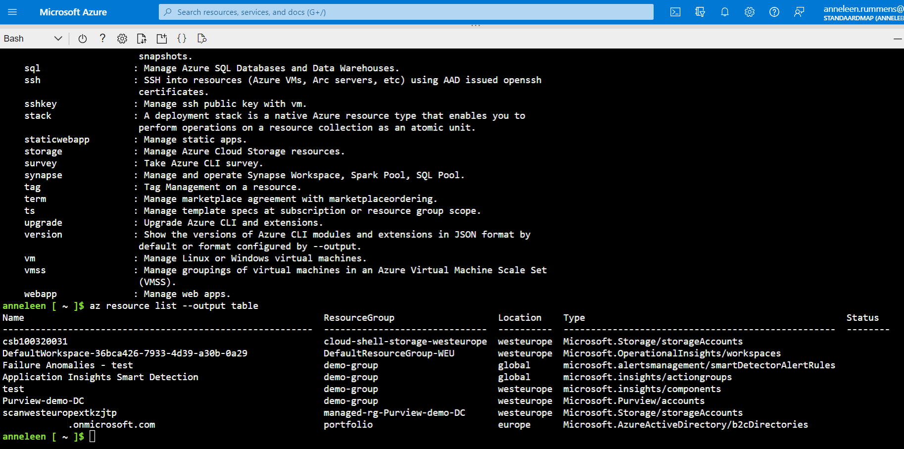 Screenshot of Azure CLI