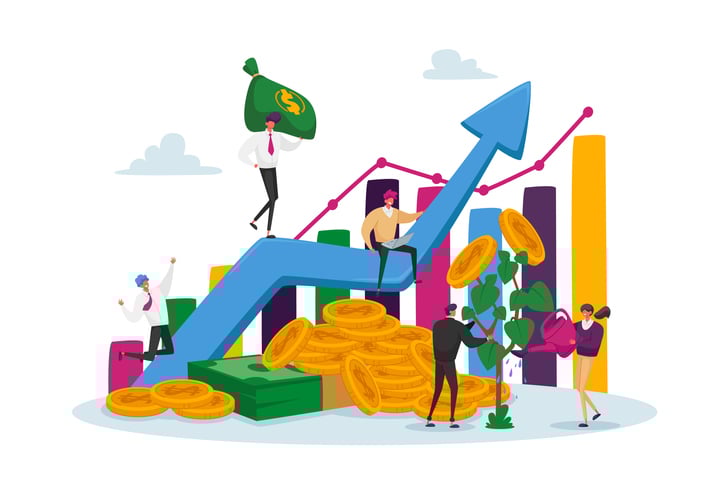 A trend line on a graph shows increasing performance, exemplifying business growth.