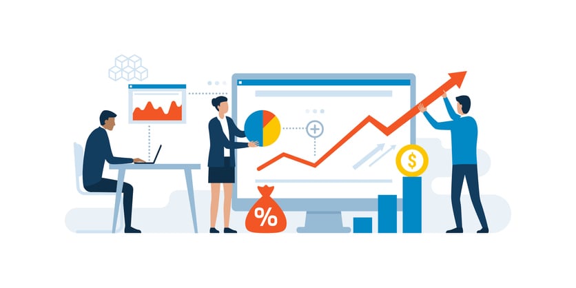 Workers in a team leverage data to strategize and facilitate growth.