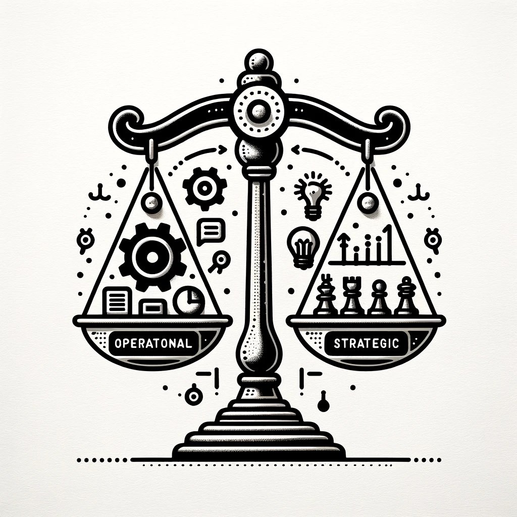 A scale balancing various items in two categories, operational and strategic.